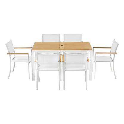 Gardeon 7PCS Outdoor Dining Set Table and Chairs Patio Garden Furniture Bistro Set White