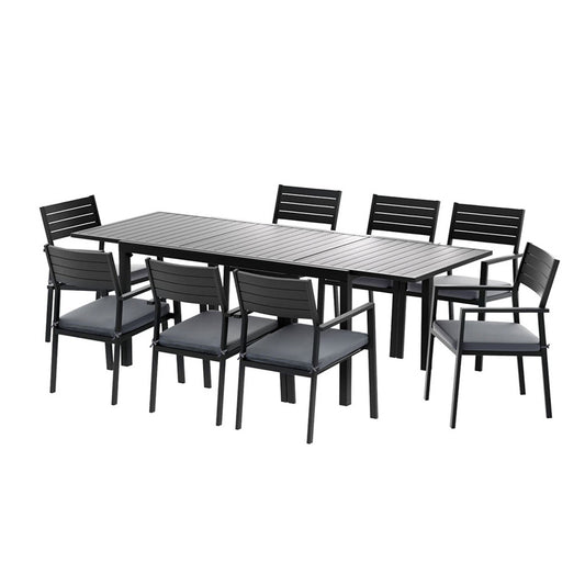 9-Piece Aluminium Extendable Dining Set - Black