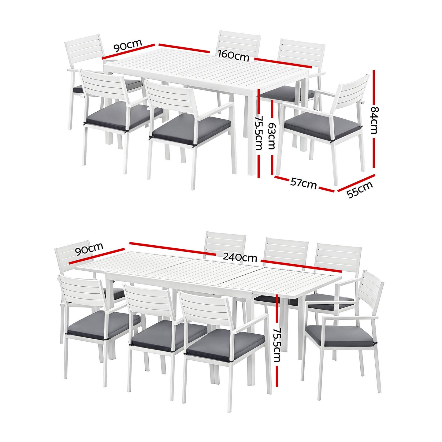 Gardeon Outdoor Dining Set 9PCS Aluminum Extendable Table Chairs Patio Furniture