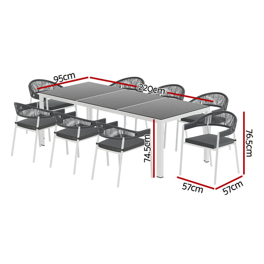 9-Piece Rope Weave Outdoor Dining Setting - White