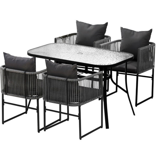 Black 5-piece rope weave outdoor dining set - black 120cm - Chair: 47cm x 70cm; Table: 120cm x 70cm x 74cm Australia