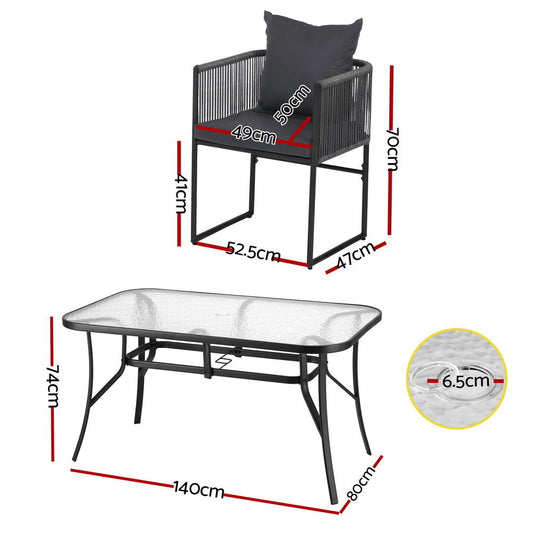 5-Piece Rope Weave Outdoor Dining Set - Black