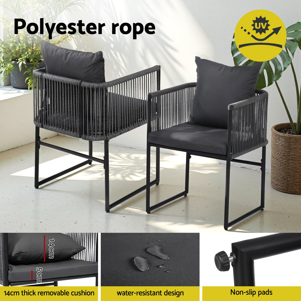 Gardeon 5PC Outdoor Dining Set Table and Chairs Patio Furniture Garden Bistro Set Black