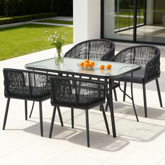 Black 5-piece wicker outdoor dining set - black - Chair: 60cm x 50cm x 80cm; Table: 140cm x 80cm x 74cm Australia