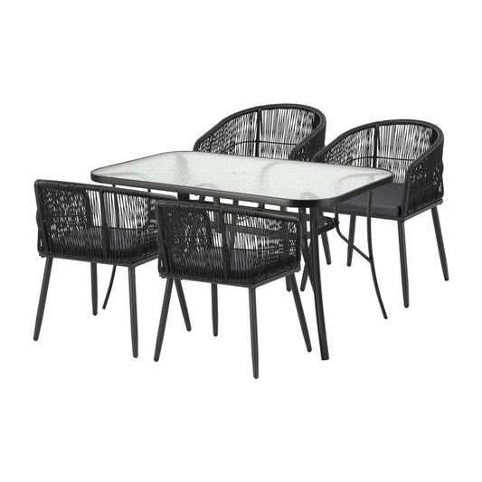 5-Piece Wicker Outdoor Dining Set - Black