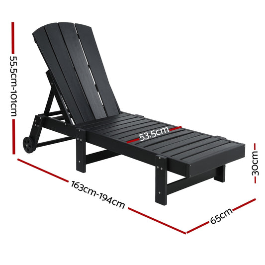 Gardeon Sun Lounge Beach Chair HDPE Adirondack Lounger Patio Outdoor Furniture with Wheels Black