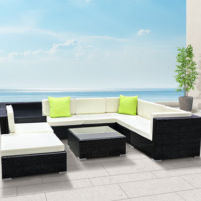 Gardeon 9-Piece Outdoor Sofa Set Wicker Couch Lounge Setting 7 Seater - Furniture > Outdoor > Outdoor Sofas & Lounge