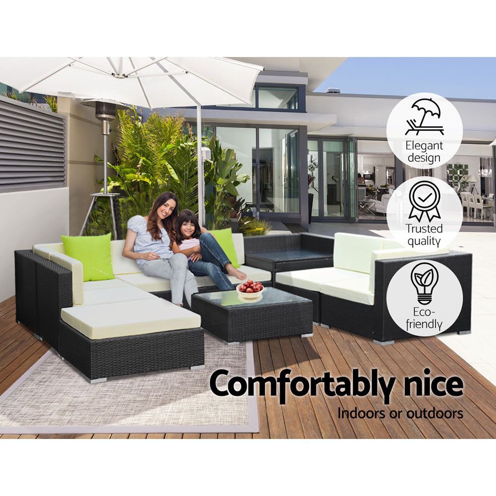 Gardeon 9-Piece Outdoor Sofa Set Wicker Couch Lounge Setting 7 Seater - Furniture > Outdoor > Outdoor Sofas & Lounge