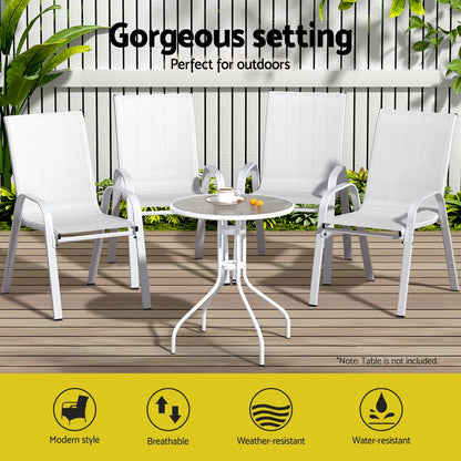 Gardeon 6PC Outdoor Dining Chairs Stackable Lounge Chair Patio Furniture White