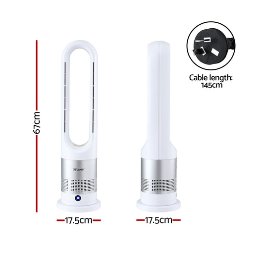 Bladeless Tower Fan Heater and Cooler 2in1 Portable Oscillation Fan for Bedroom Room Office Use White