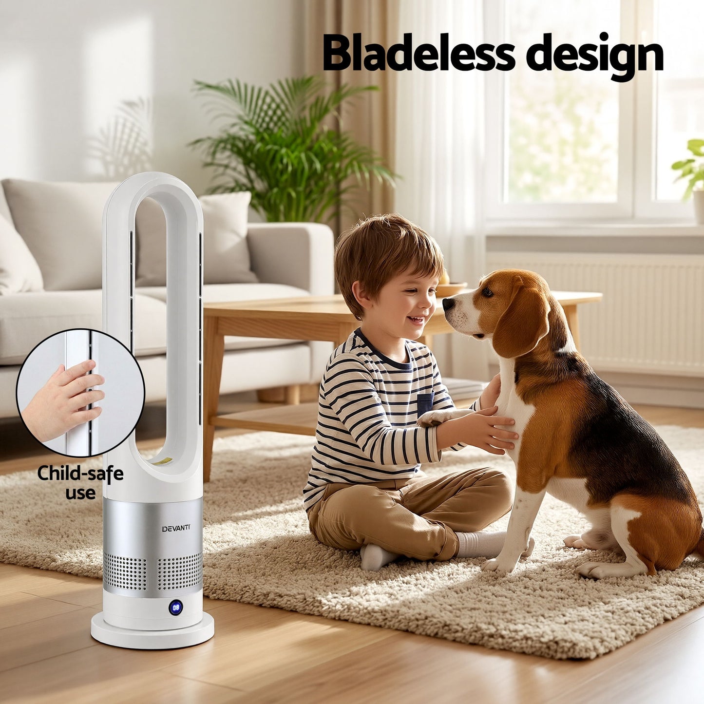 Bladeless Tower Fan Heater and Cooler 2in1 Portable Oscillation Fan for Bedroom Room Office Use White