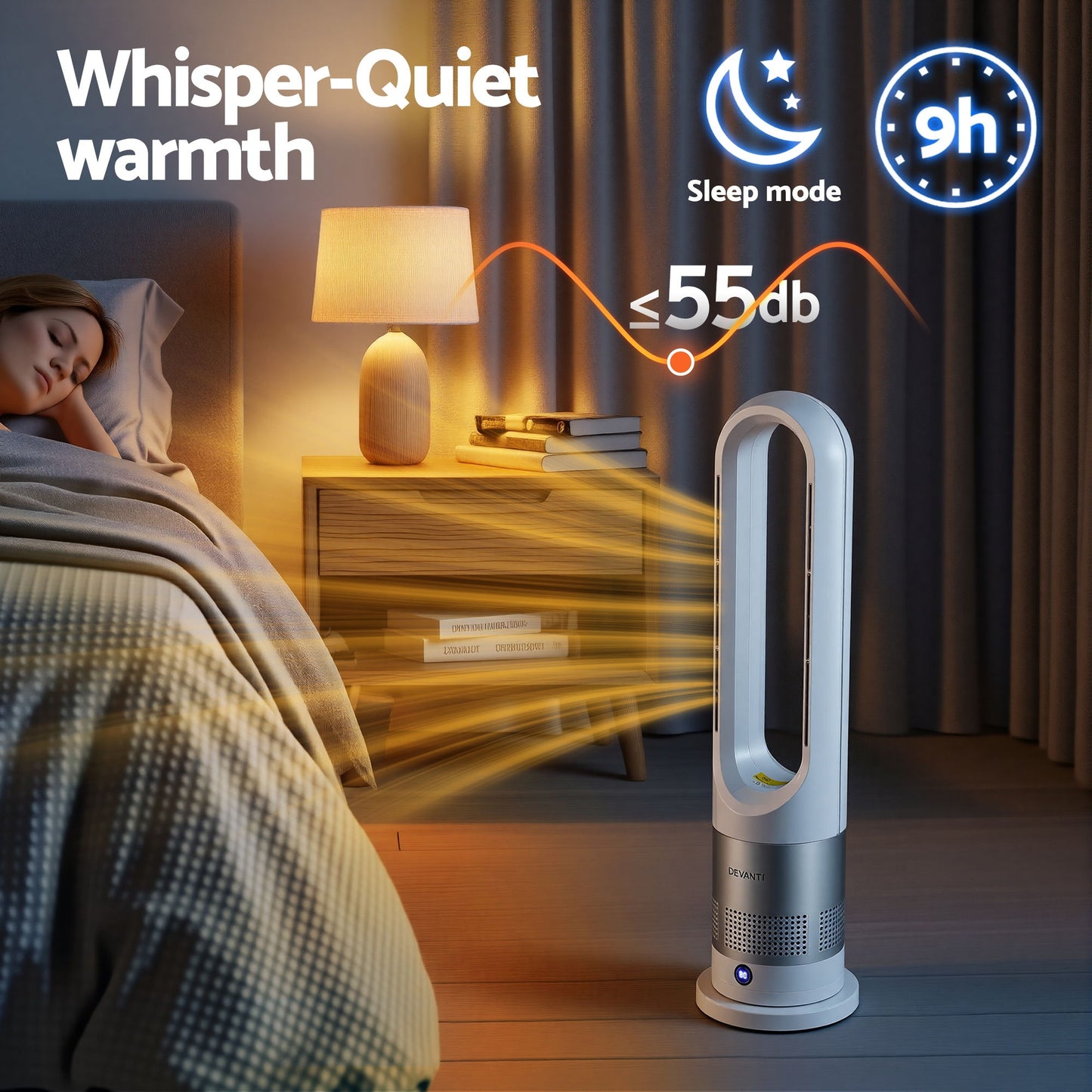 Bladeless Tower Fan Heater and Cooler 2in1 Portable Oscillation Fan for Bedroom Room Office Use White