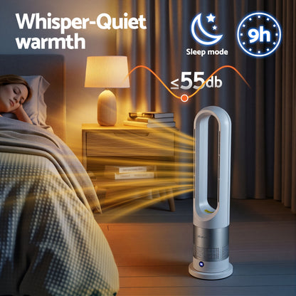 Bladeless Tower Fan Heater and Cooler 2in1 Portable Oscillation Fan for Bedroom Room Office Use White