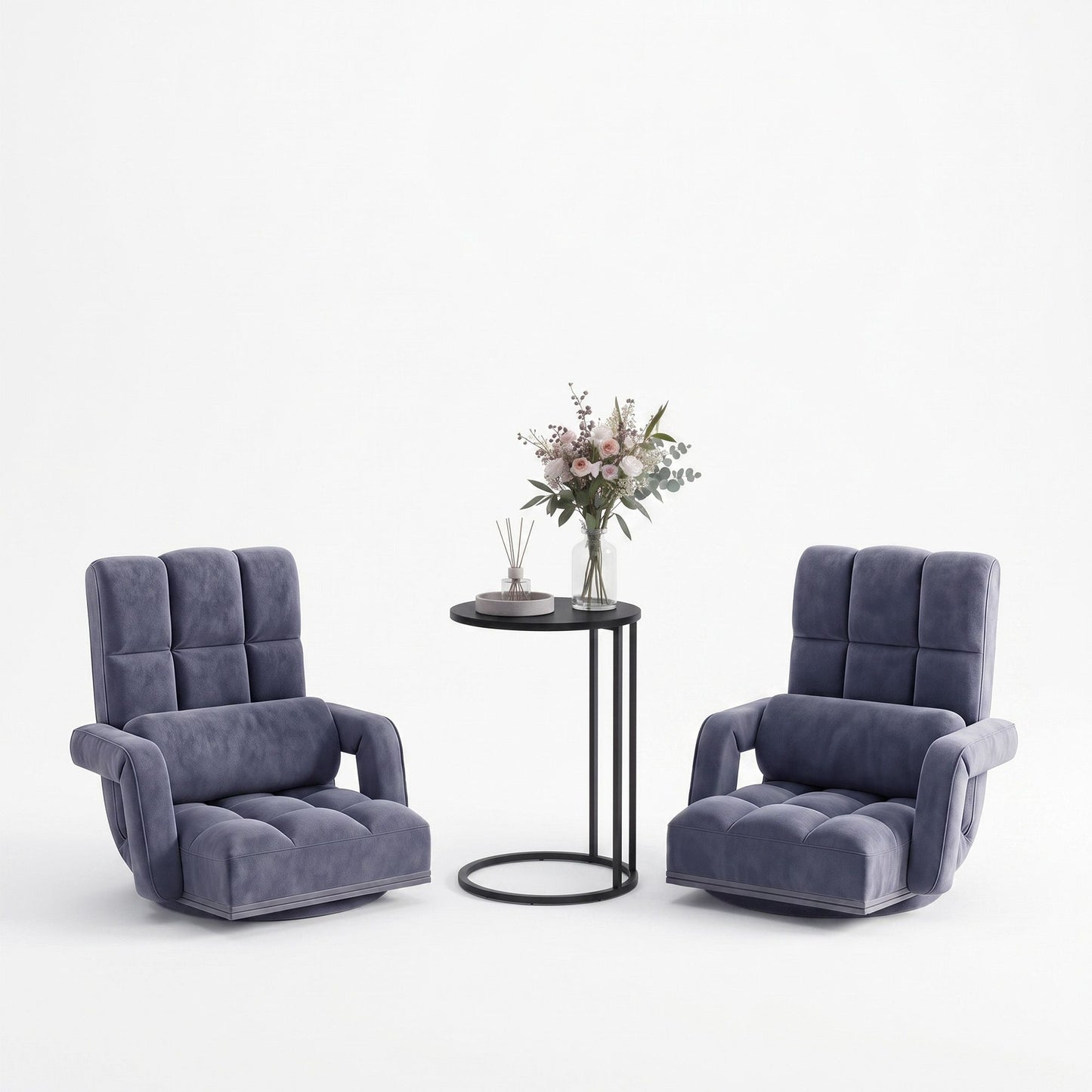 Floor Sofa Chair & Coffee Table Set, Swivel Lounge Recliner Side Tables