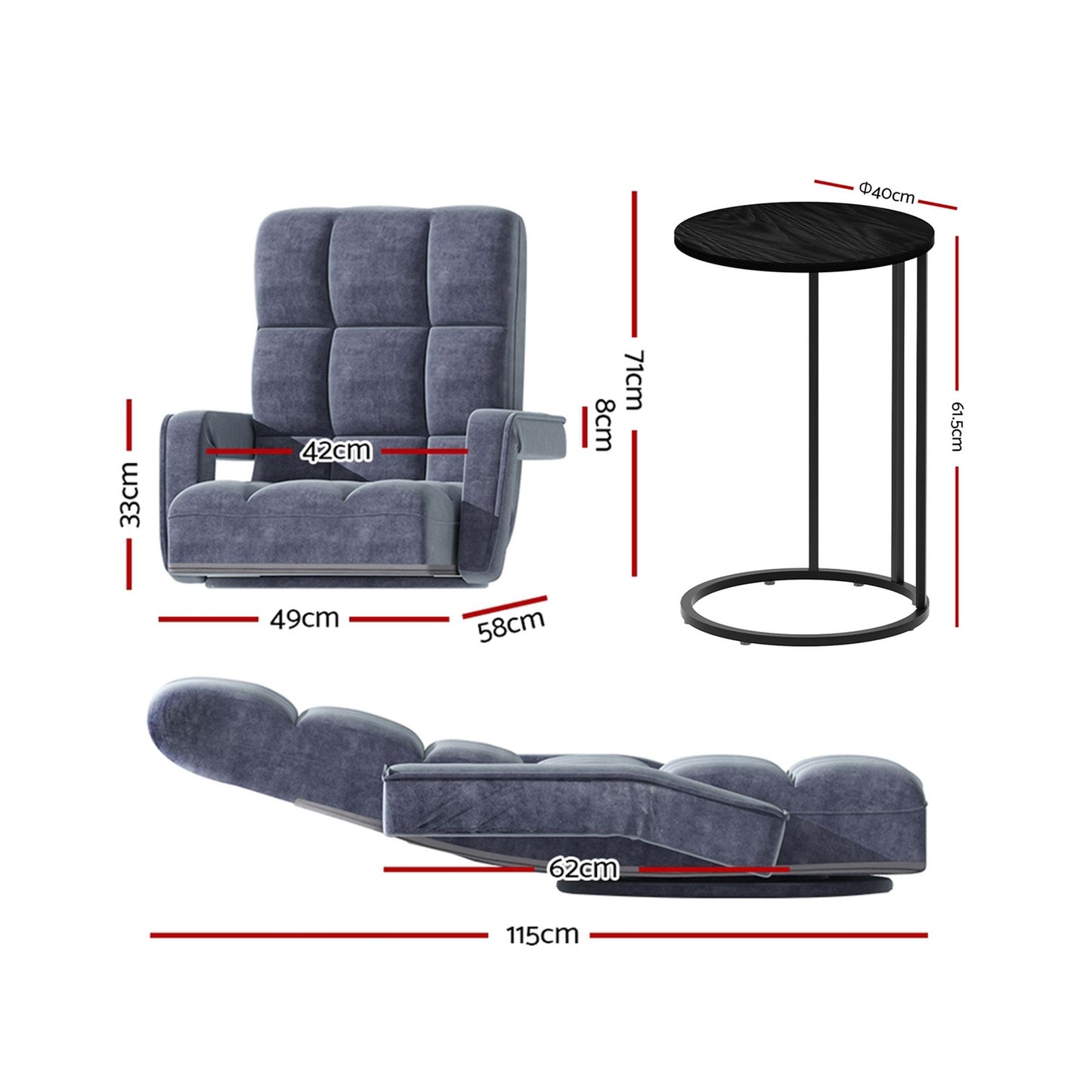 Floor Sofa Chair & Coffee Table Set, Swivel Lounge Recliner Side Tables