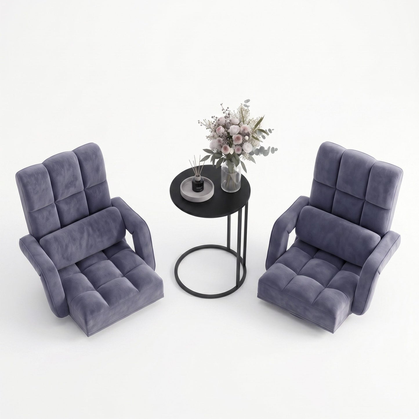 Floor Sofa Chair & Coffee Table Set, Swivel Lounge Recliner Side Tables