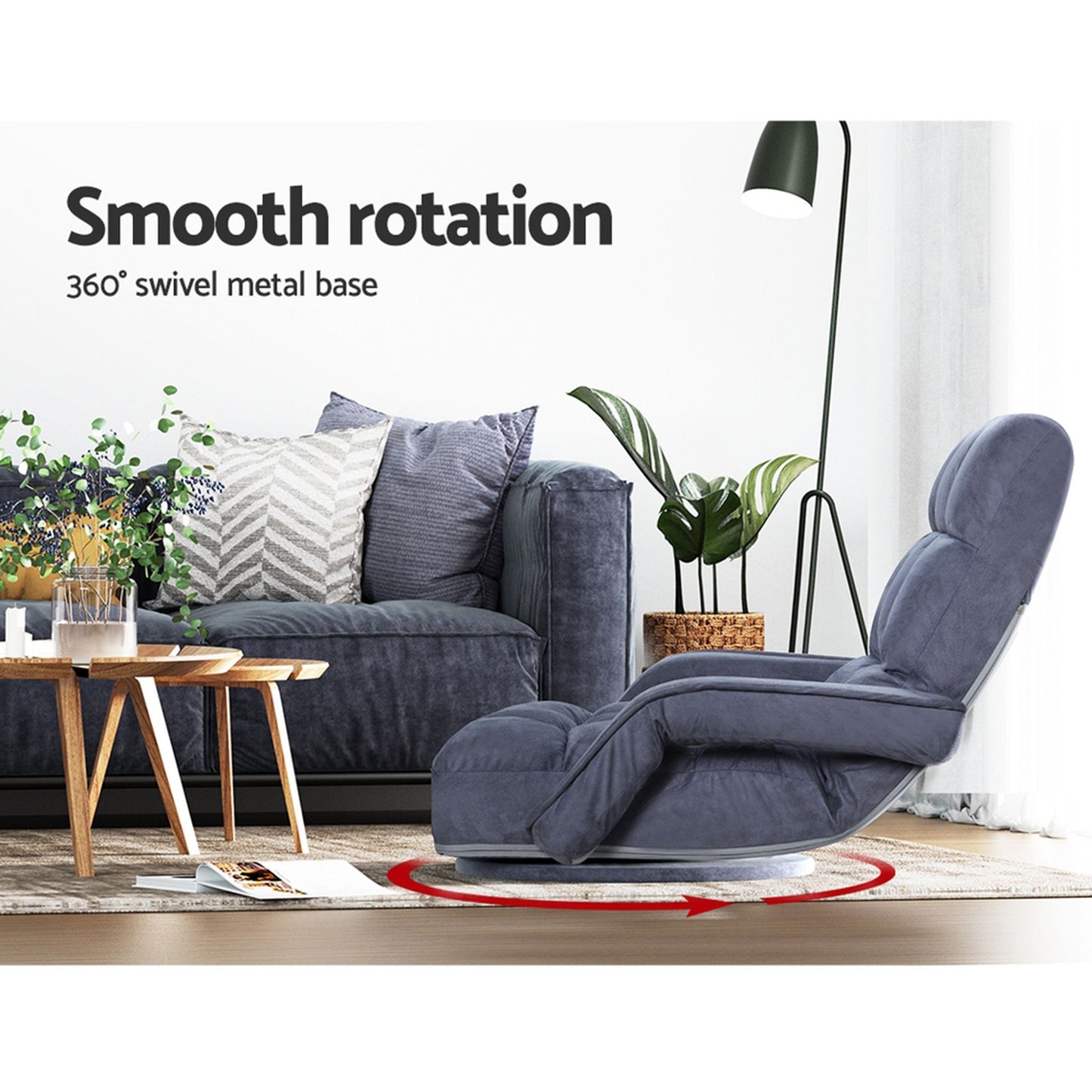 Floor Sofa Chair & Coffee Table Set, Swivel Lounge Recliner Side Tables