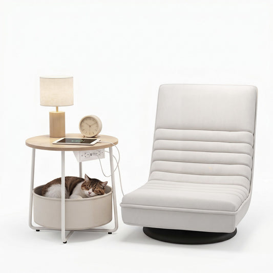 Floor Lounge & Round Coffee Table Side End Table with Charging Station Set