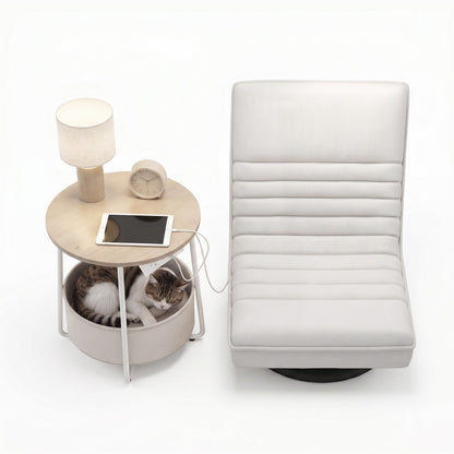Floor Lounge & Round Coffee Table Side End Table with Charging Station Set