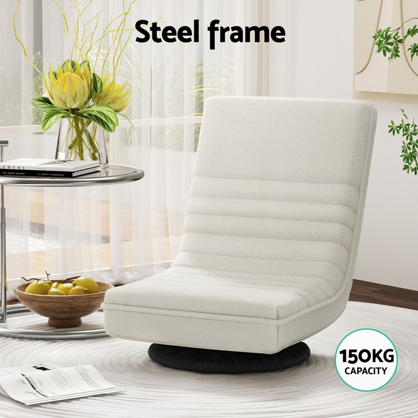 Floor Lounge & Round Coffee Table Side End Table with Charging Station Set