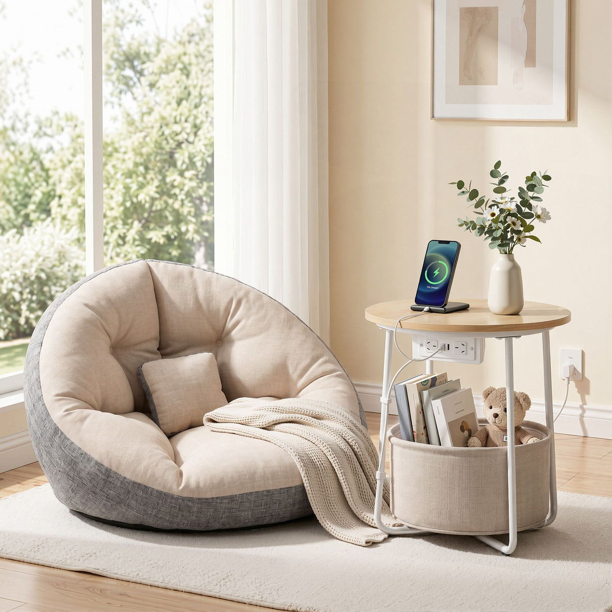 Floor Lounge and Coffee Table w/ Charging Station Set