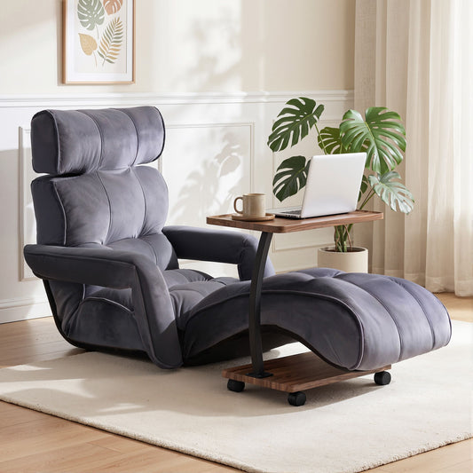 Floor Lounge & Coffee Table Set, Adjustable Recliner End Table w/ Wheels