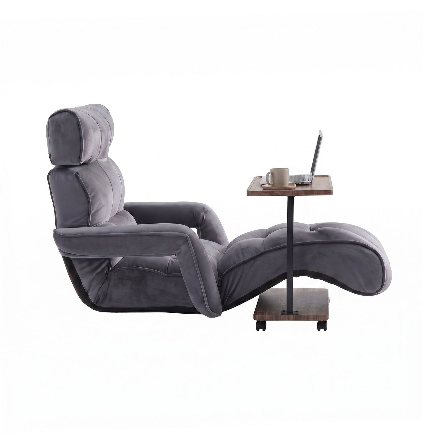 Floor Lounge & Coffee Table Set, Adjustable Recliner End Table w/ Wheels