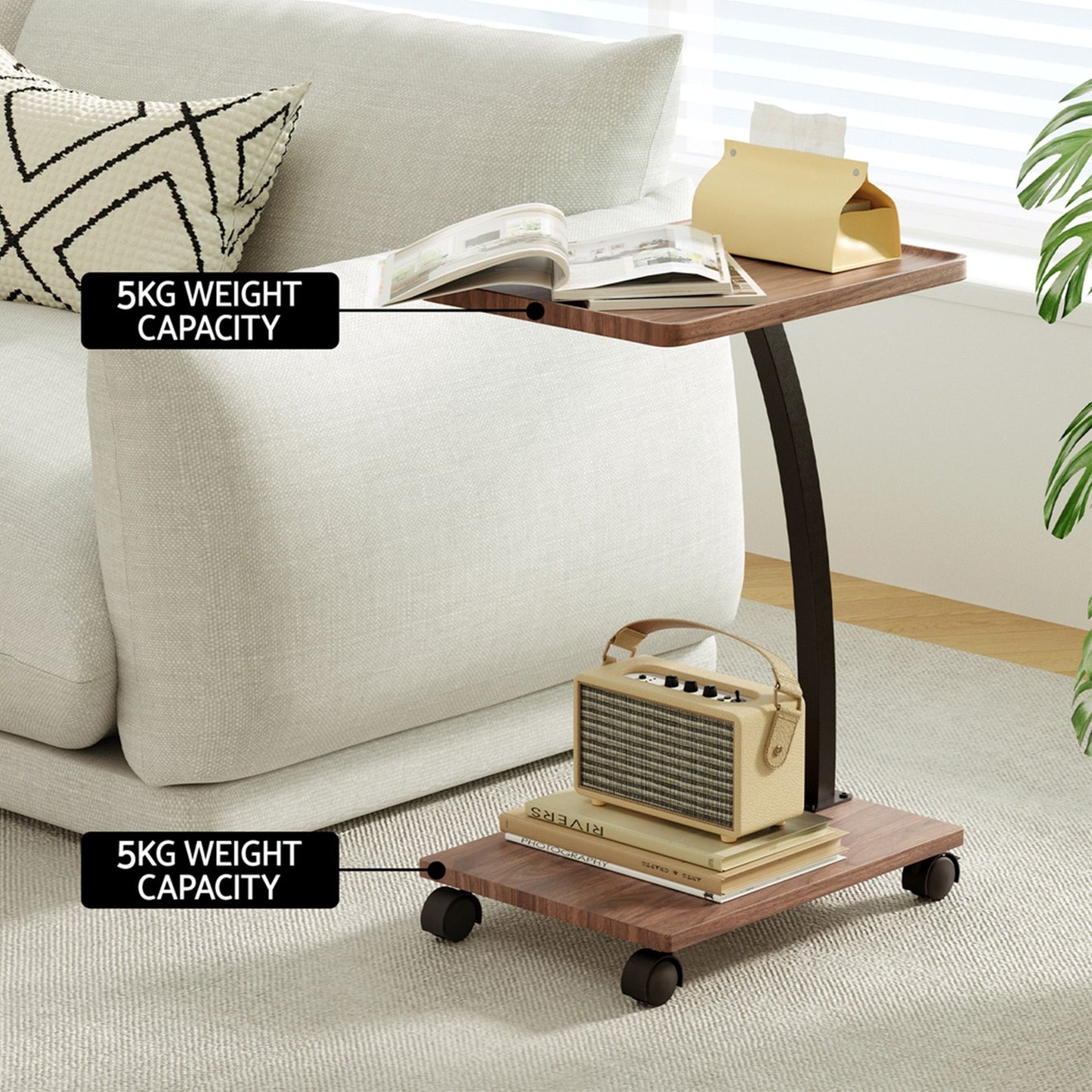 Floor Lounge & Coffee Table Set, Adjustable Recliner End Table w/ Wheels