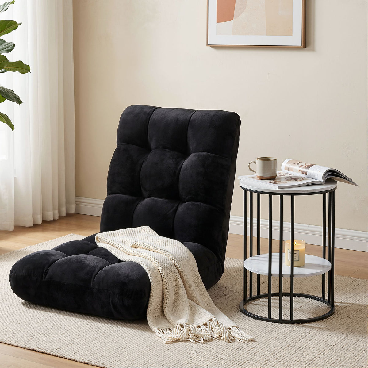 Sofa Bed Floor Lounge Recliner Foldable Chair & Side Table Bundle
