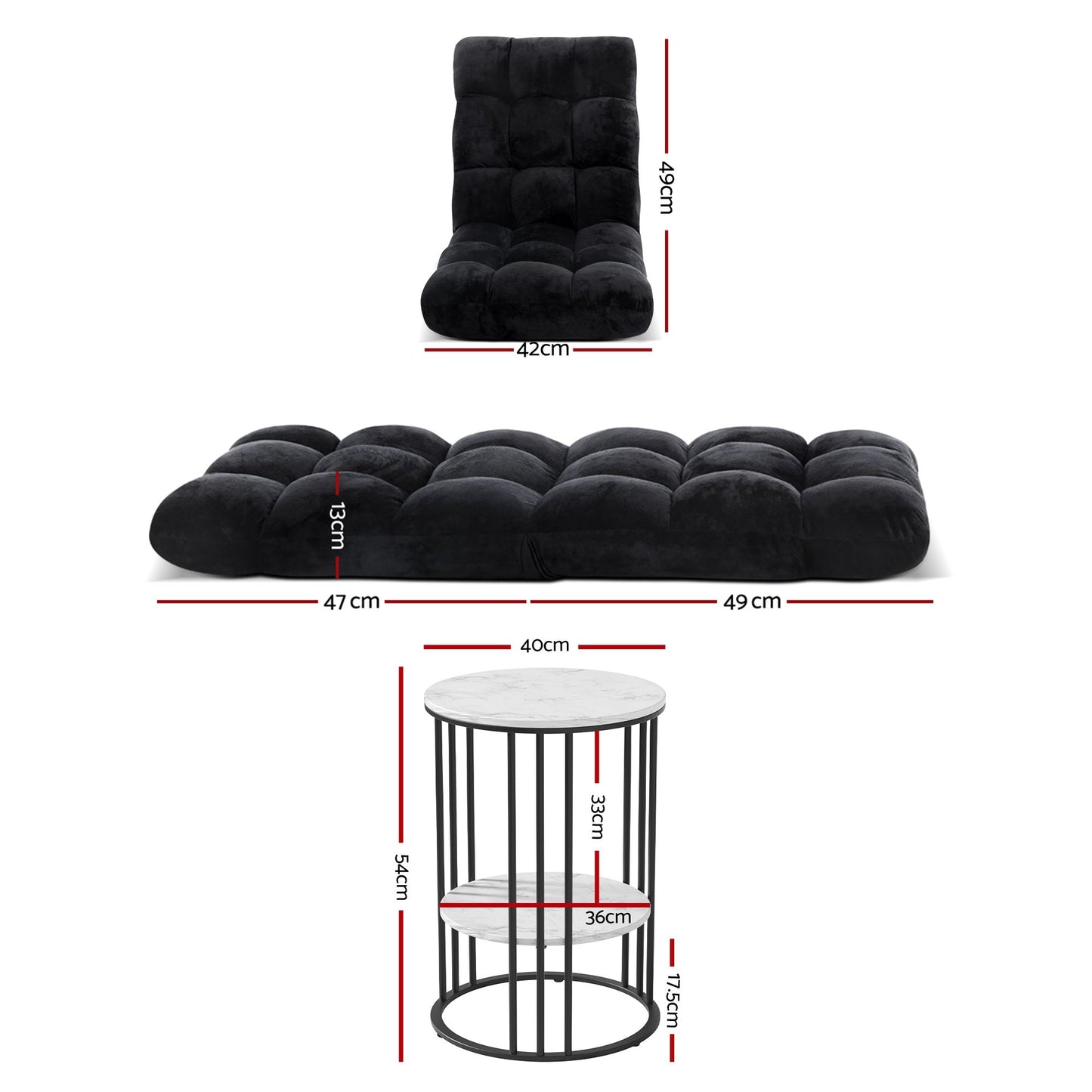 Sofa Bed Floor Lounge Recliner Foldable Chair & Side Table Bundle