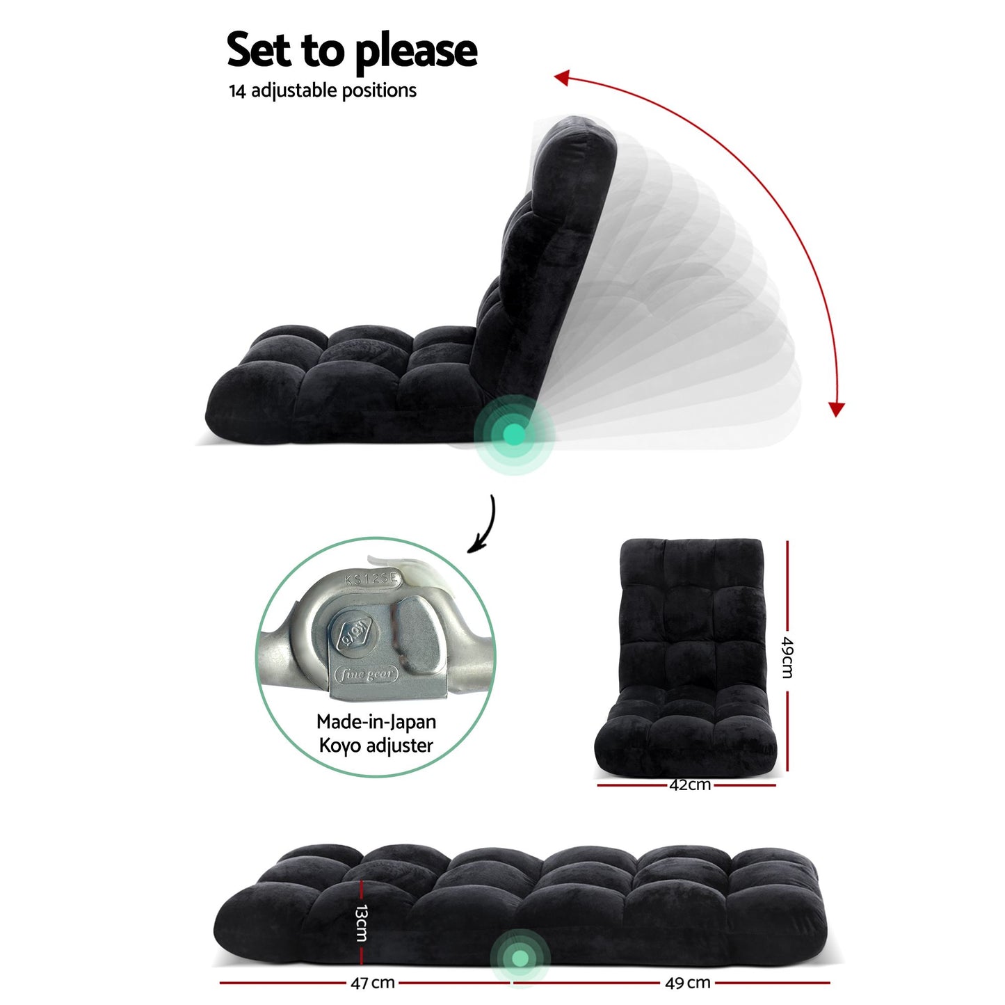 Sofa Bed Floor Lounge Recliner Foldable Chair & Side Table Bundle