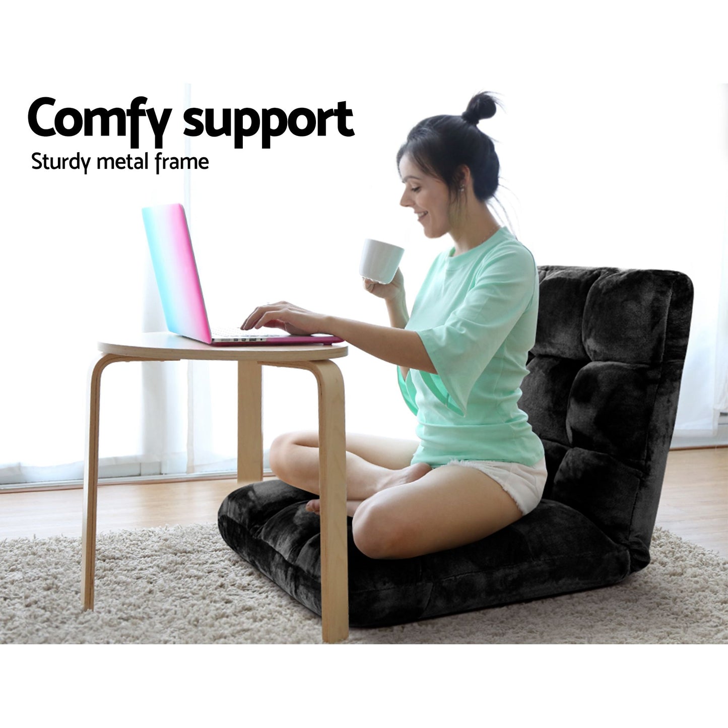 Sofa Bed Floor Lounge Recliner Foldable Chair & Side Table Bundle