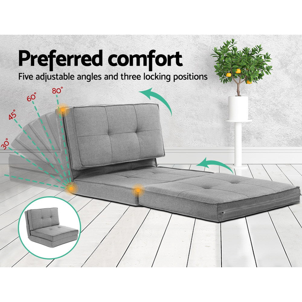 Artiss Floor Lounge Single Sofa Bed Grey Fabric - Furniture > Sofas > Sofas & Sofa Beds