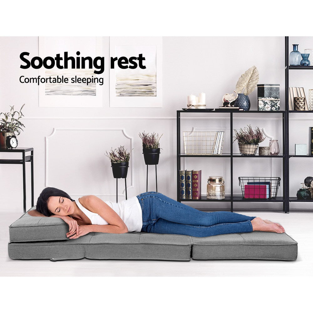 Artiss Floor Lounge Single Sofa Bed Grey Fabric - Furniture > Sofas > Sofas & Sofa Beds