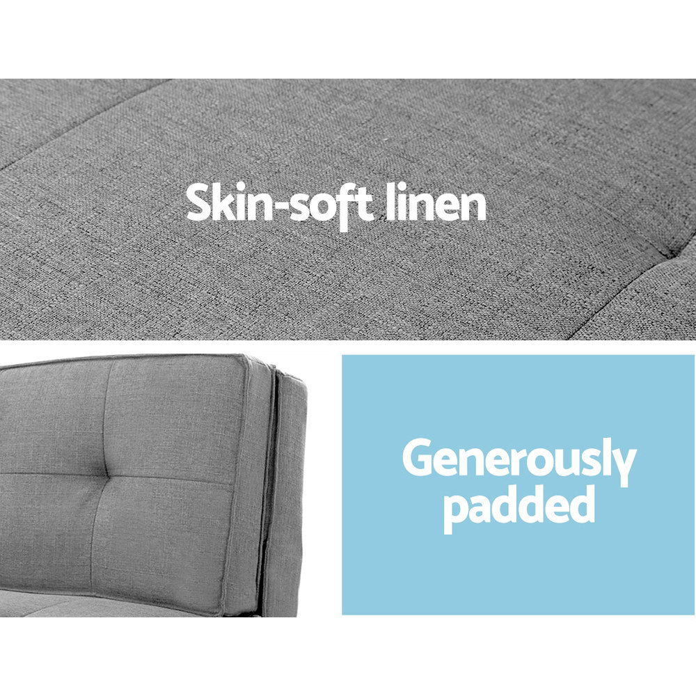 Artiss Floor Lounge Single Sofa Bed Grey Fabric - Furniture > Sofas > Sofas & Sofa Beds