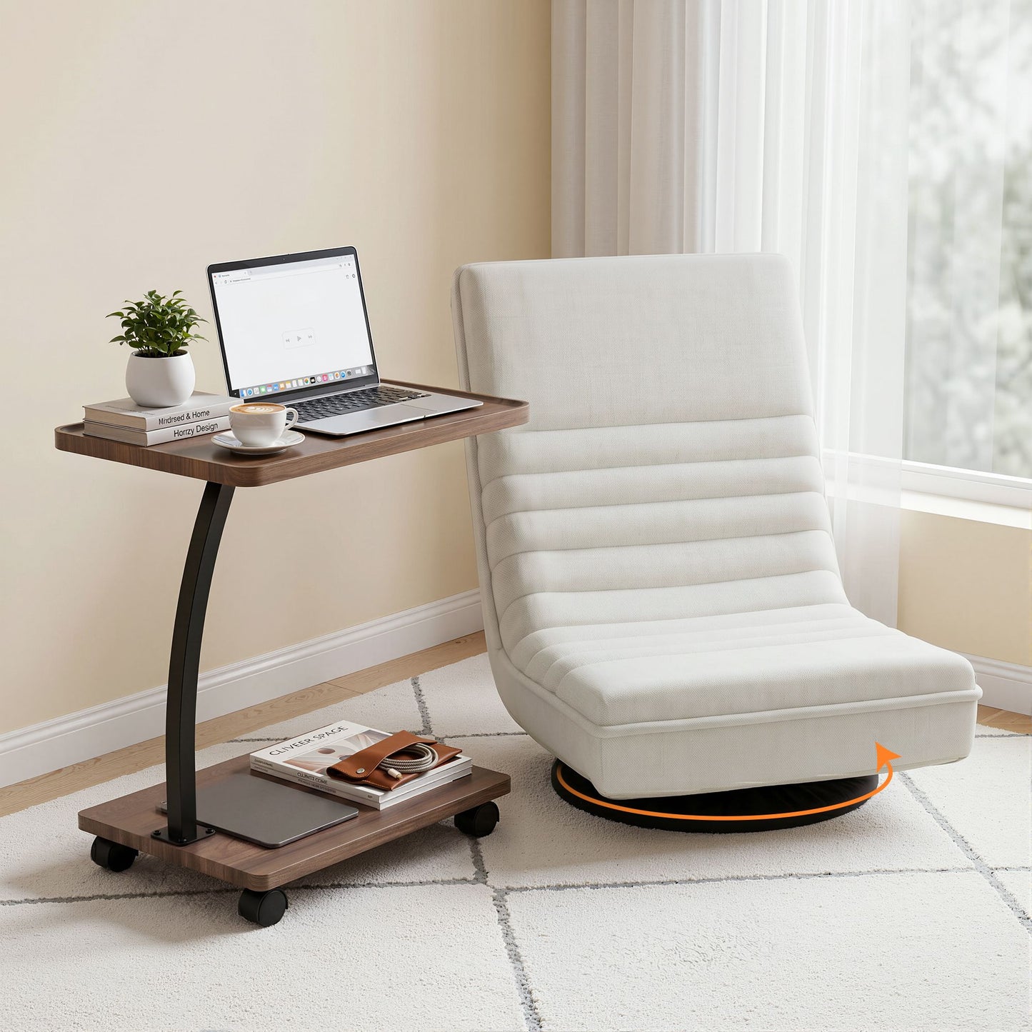 Floor Lounge 360° Swivel Foldable Sofa Chair and Side Table with Castors Set