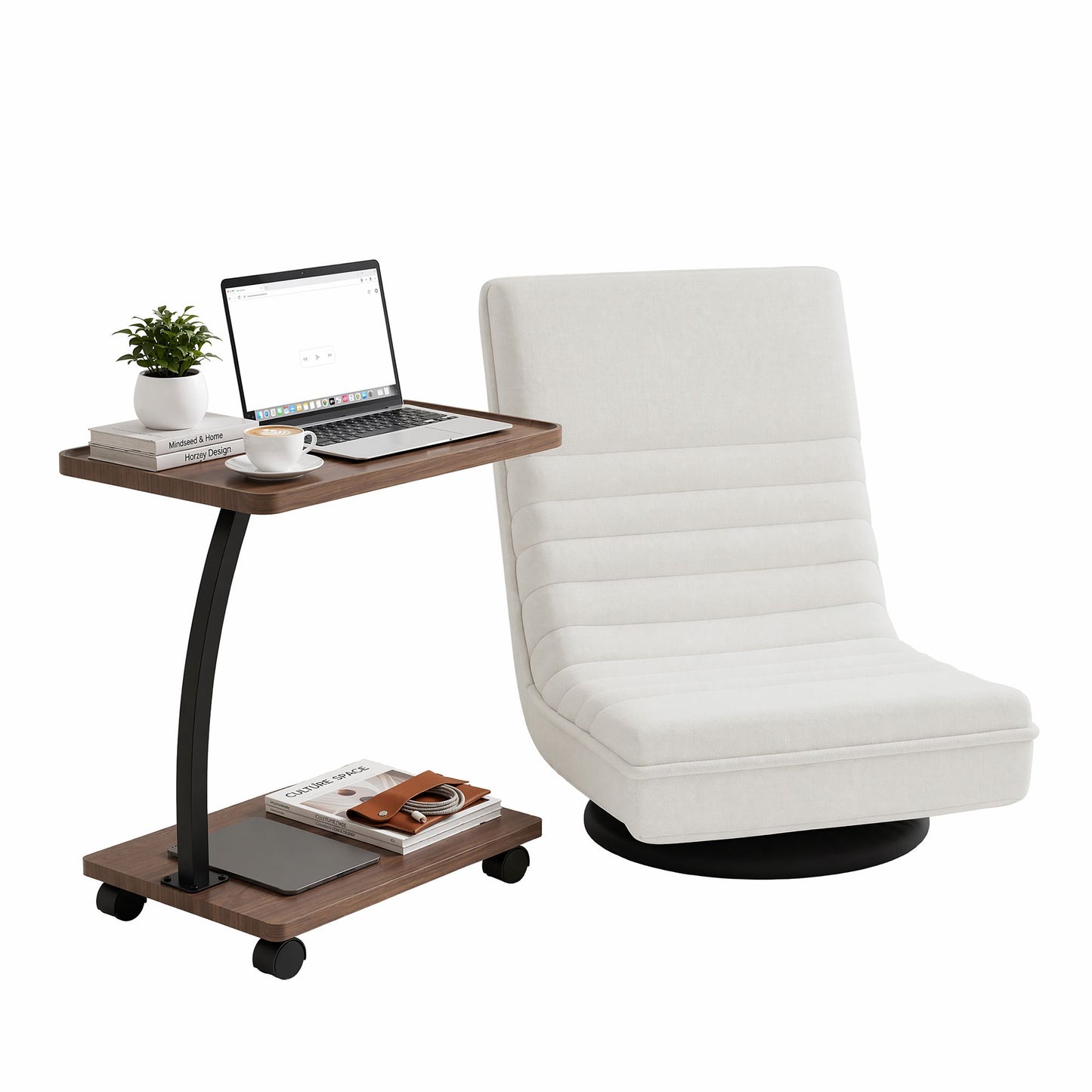 Floor Lounge 360° Swivel Foldable Sofa Chair and Side Table with Castors Set