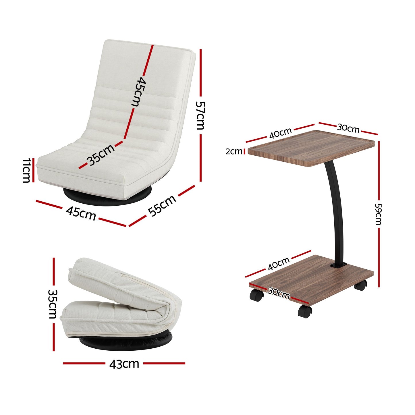 Floor Lounge 360° Swivel Foldable Sofa Chair and Side Table with Castors Set