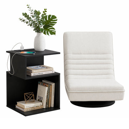 Swivel Floor Chair and Bedside Table with Charging Station Set