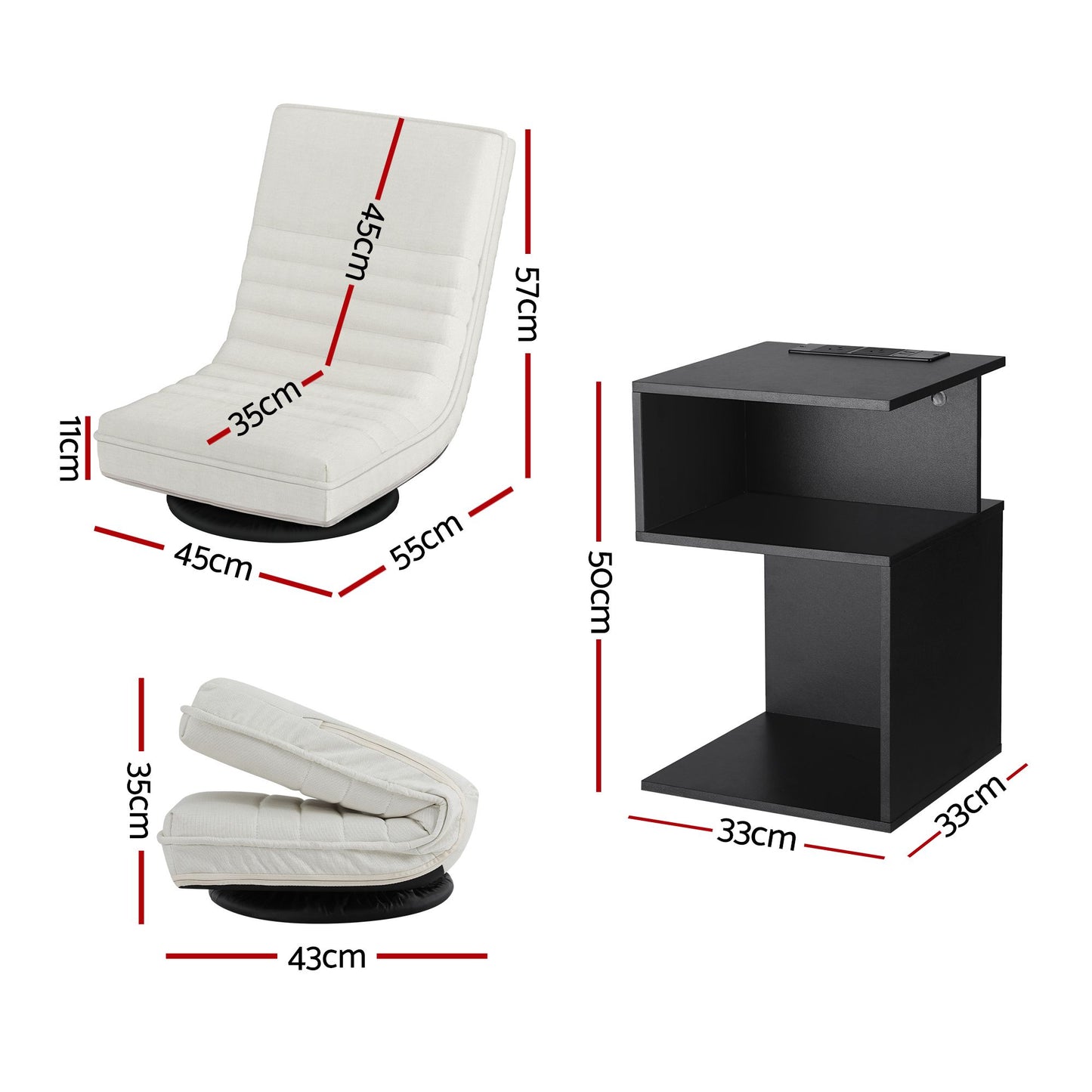 Swivel Floor Chair and Bedside Table with Charging Station Set