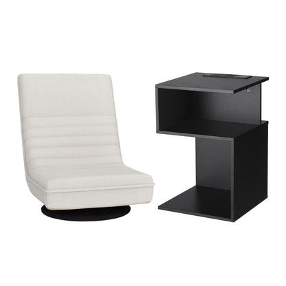 Swivel Floor Chair and Bedside Table with Charging Station Set