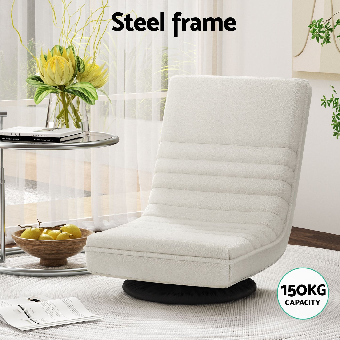 Swivel Floor Chair and Bedside Table with Charging Station Set