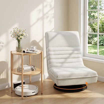 Floor Lounge Folding Swivel Sofa Chair and 2 Tier Round End Side Table Set