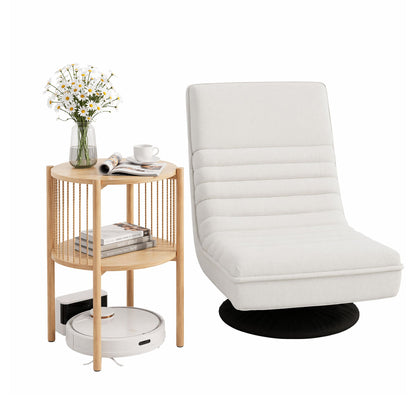 Floor Lounge Folding Swivel Sofa Chair and 2 Tier Round End Side Table Set