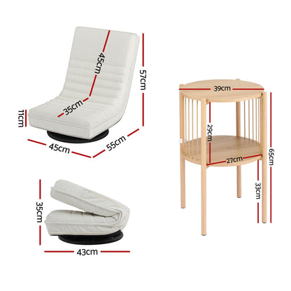 Floor Lounge Folding Swivel Sofa Chair and 2 Tier Round End Side Table Set