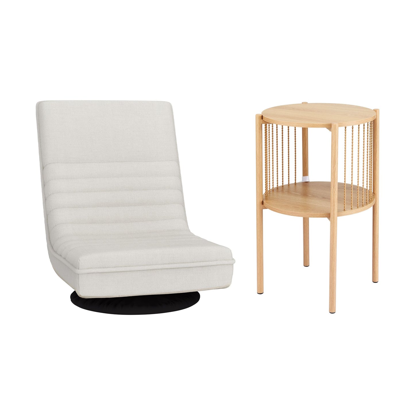 Floor Lounge Folding Swivel Sofa Chair and 2 Tier Round End Side Table Set