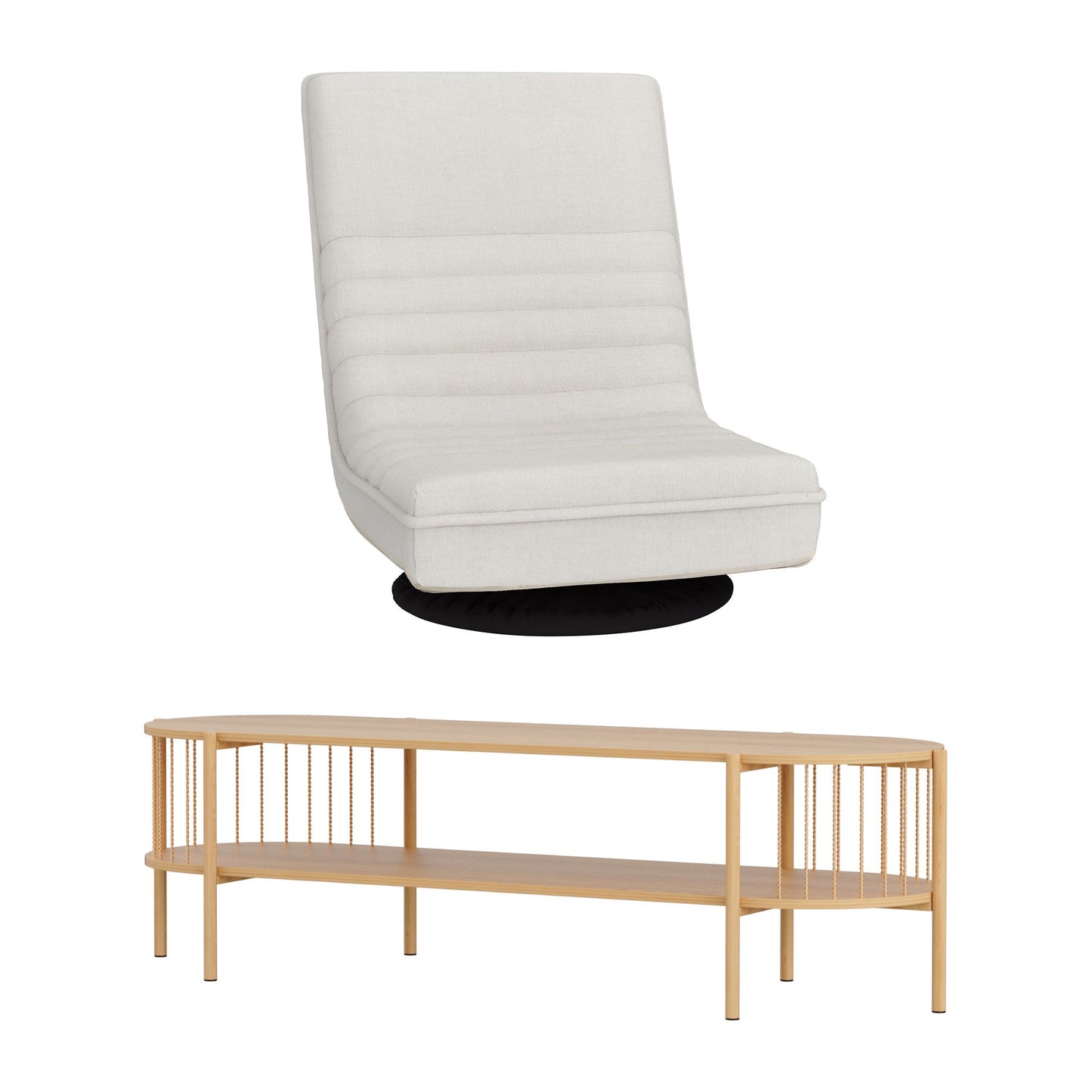 Swivel Floor Chair & TV Entertainment Unit with Storage Shelf Set