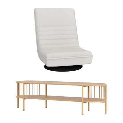 Swivel Floor Chair & TV Entertainment Unit with Storage Shelf Set