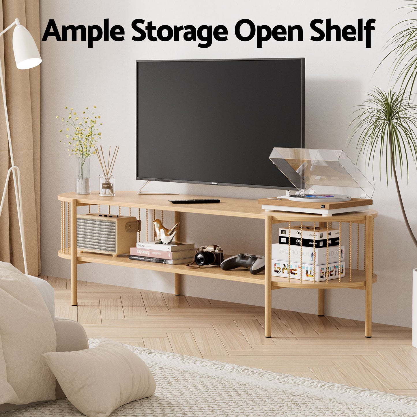 Swivel Floor Chair & TV Entertainment Unit with Storage Shelf Set