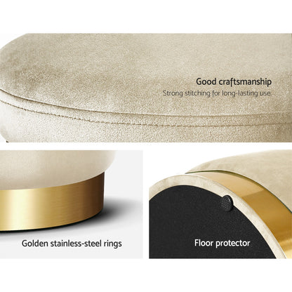Artiss Ottoman Storage Foot Stool Round Velvet Cream Furniture > Living Room > Ottomans & Footstools